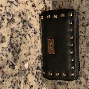 bcbg paris black, gold studded wallet new